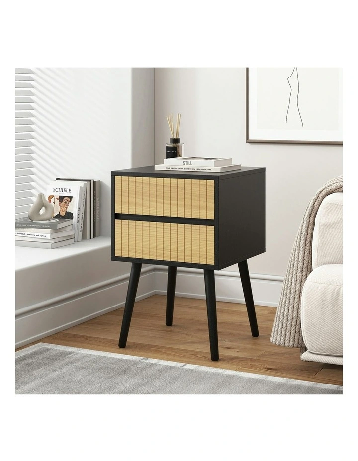 Oslo Bedside Table with 2 Drawer in Black/Natural