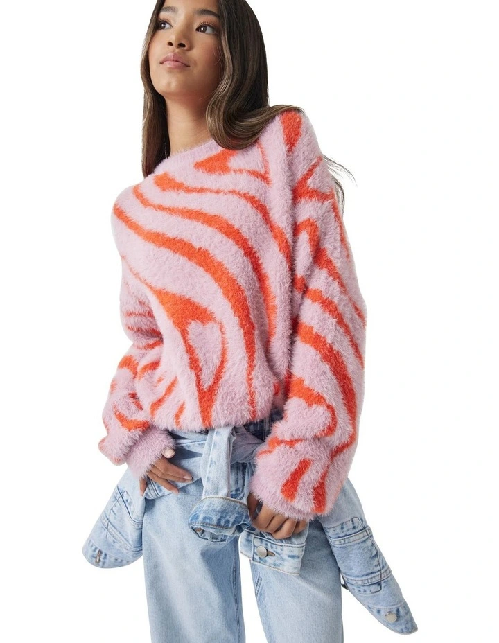 Heart Swirl Knit Jumper in Pink