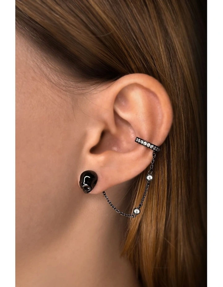 Peace Stud Ear Cuff Set in Black/White
