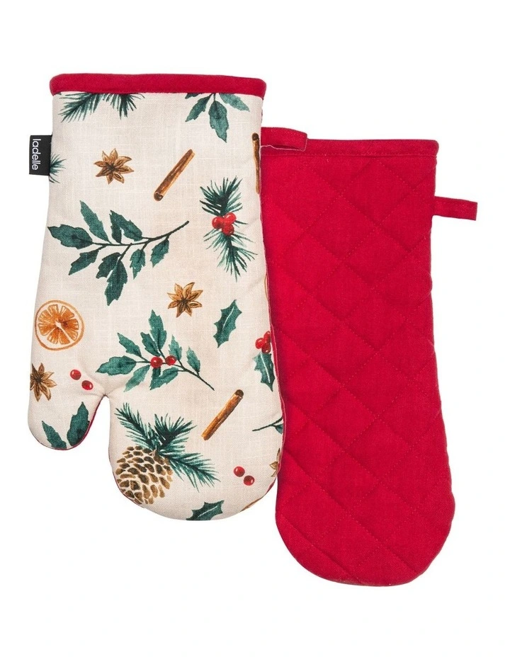 Garland Evergreen Oven Mitt 2 Pack in Cream/Red