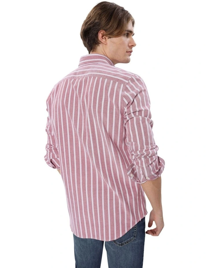 Striped Oxford Button-Up Shirt in Faded Red