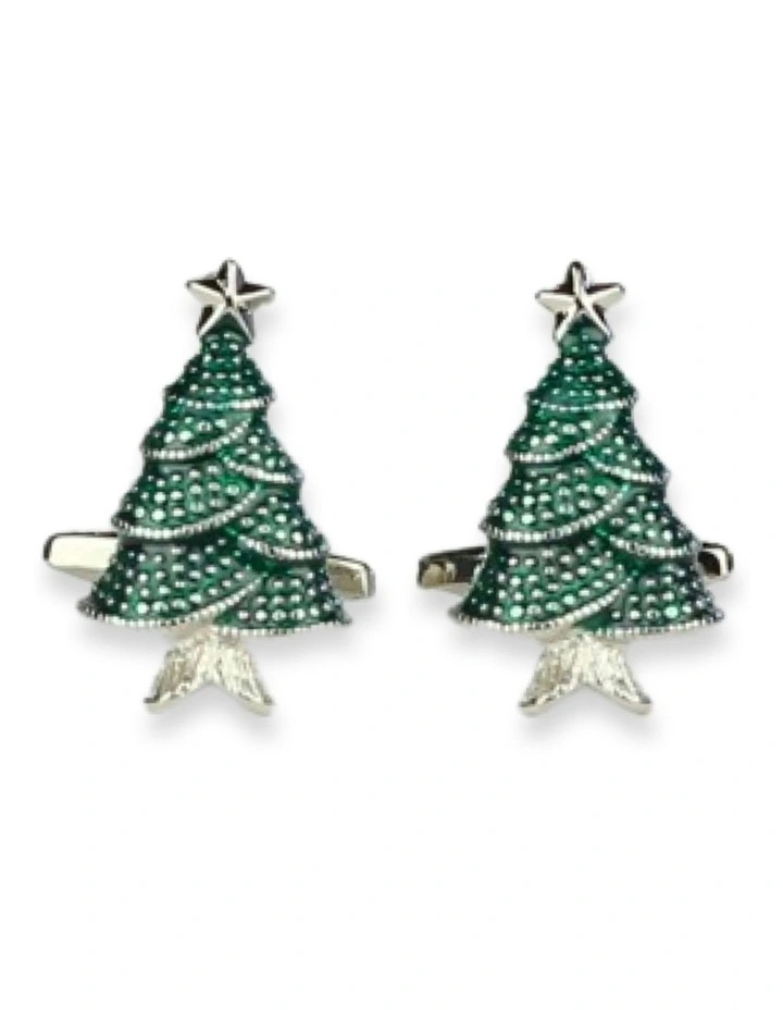 Xmas Tree Cufflink in Silver