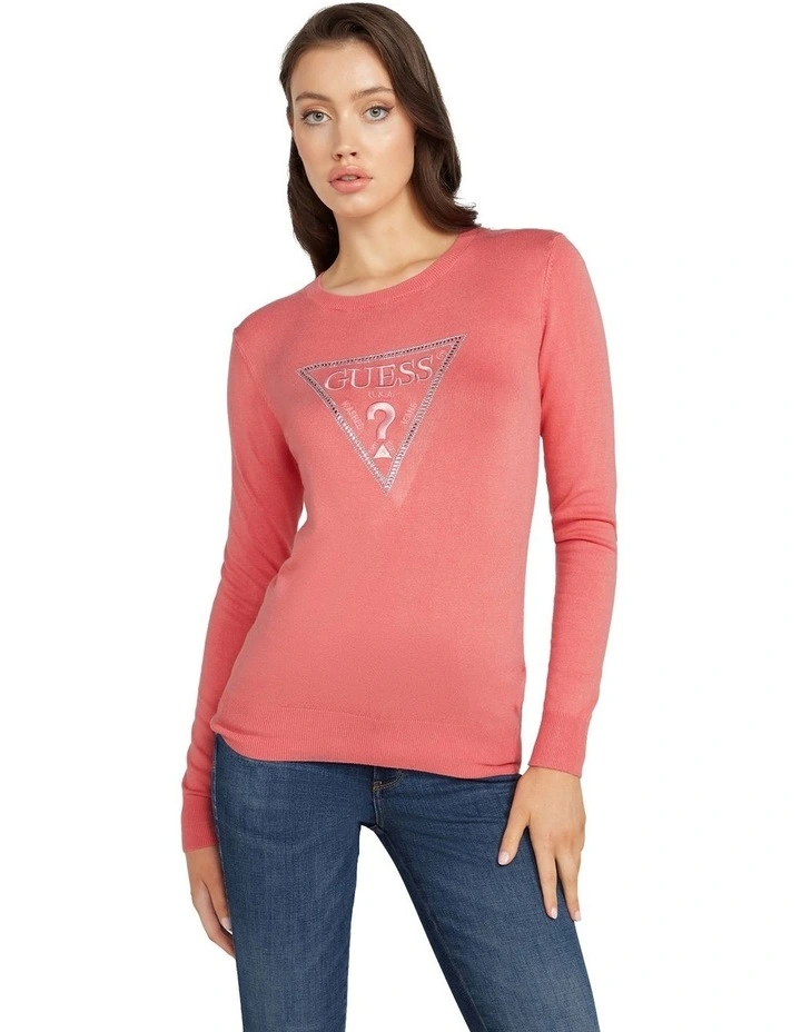 Long Sleeve Round Neck Diane Triangle Logo Sweater in Red