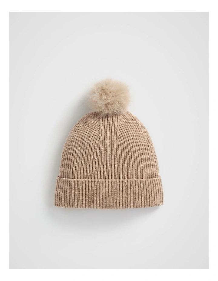Pom Pom Beanie in Champagne Beige Marle
