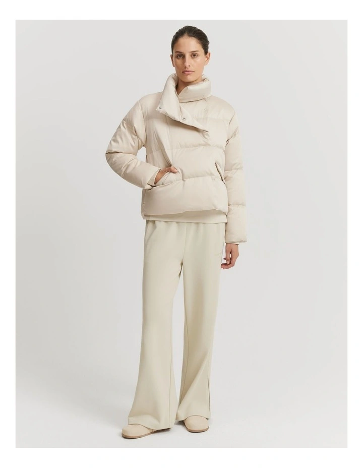 Recycled Polyester Relaxed Puffer Jacket in Oat Milk