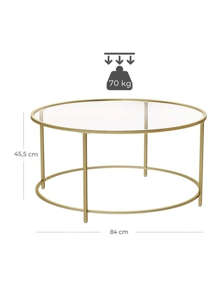 Round Coffee Table Glass Table with Steel Frame in Gold