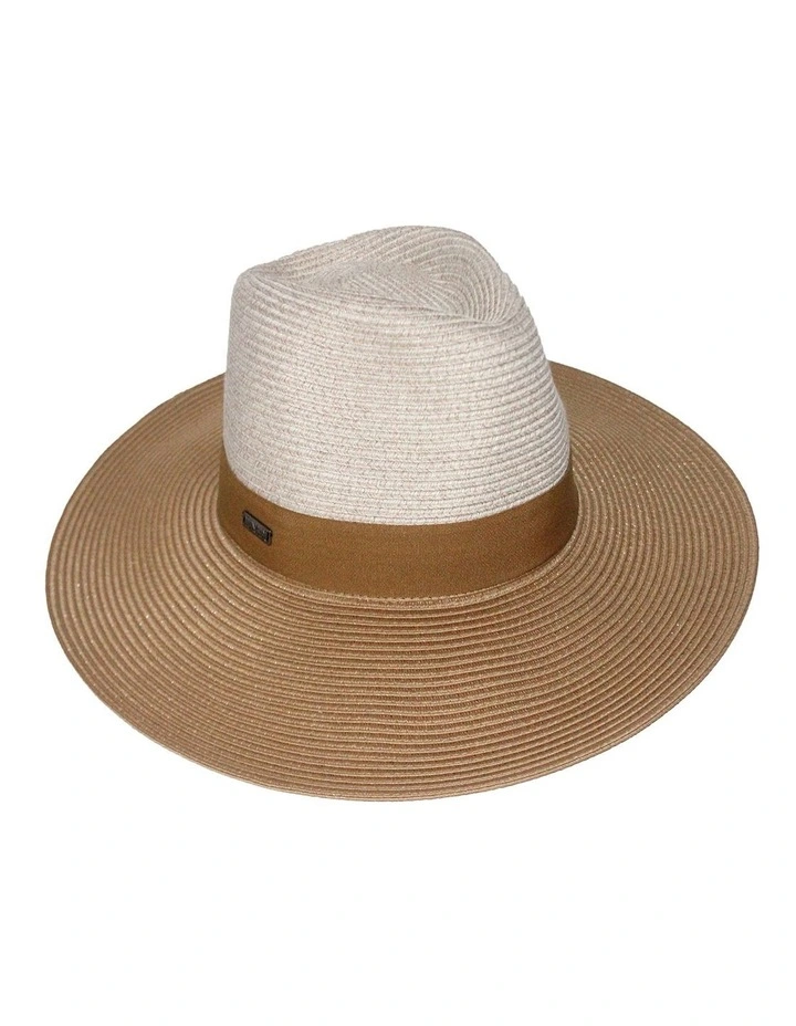Wide Brim Fedora Hat in Mixed Camel/Caramel