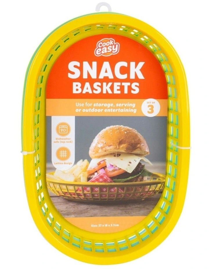Cook Easy Set of 3 Oval Plastic Snack Baskets in Yellow