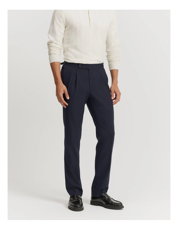 Wool Blend Buckle Pant in Navy