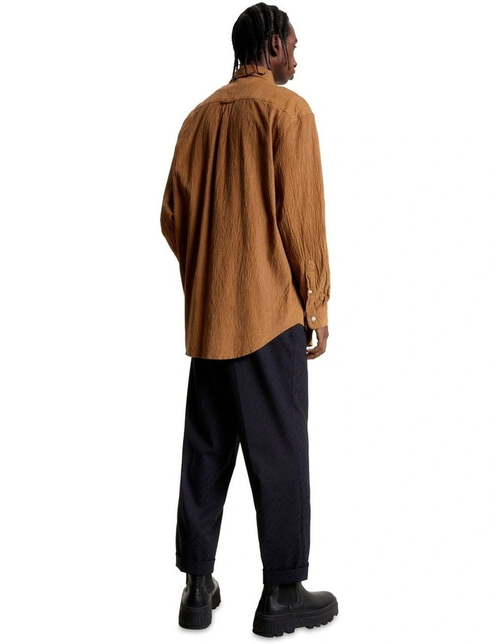 Textured Corduroy Long Sleeve Shirt in Khaki