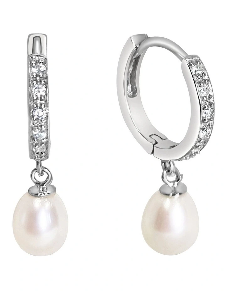 Pearl Huggie Earrings in White