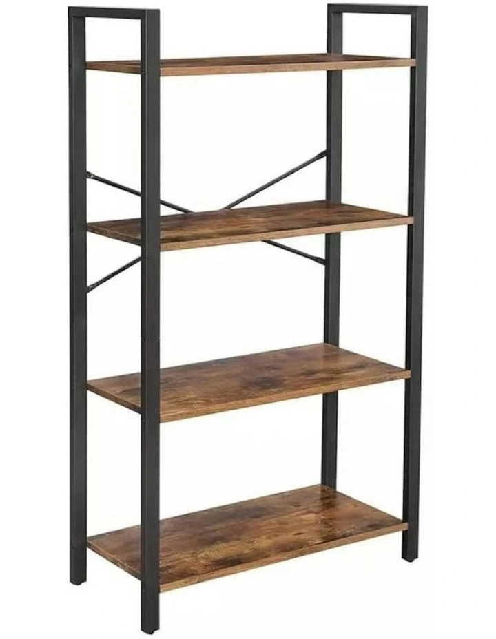 4-Tiers Metal Wood Display Sturdy Shelf in Brown