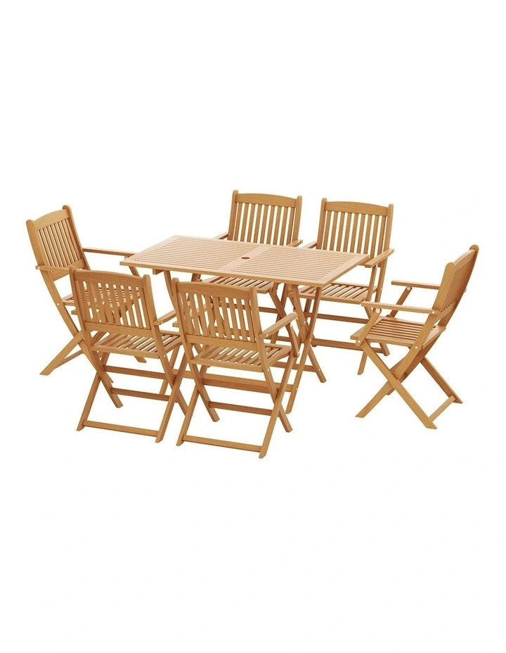 Outdoor Foldable Dining Set 7 Piece in Oak