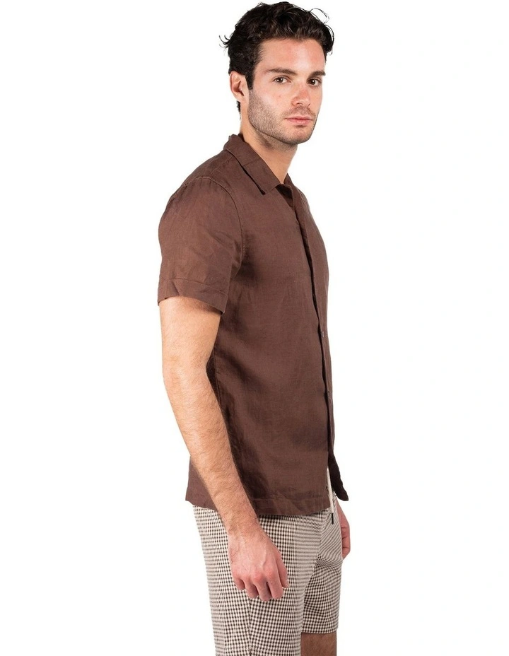 Camper Short Sleeve Linen Shirt in Brown