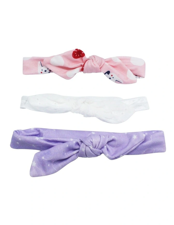 Bow Hair Wrap 3 Pack in White, Pink & Lilac