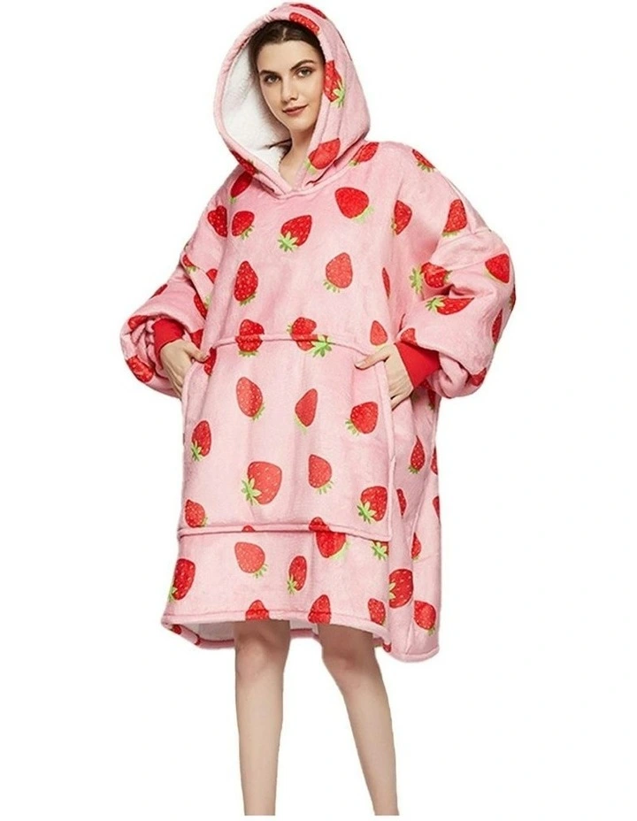 Soft Comfy Fleece Hoodie Blanket in Strawberry