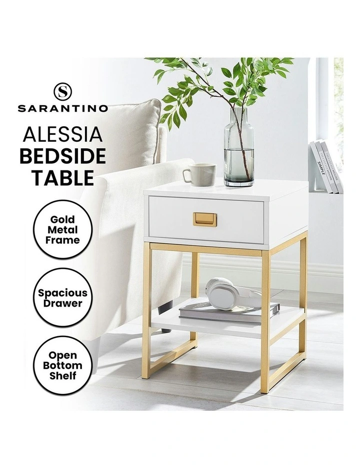 Alessia Bedside Table in White/Gold