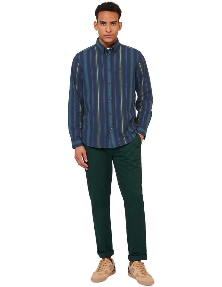 Recycled Oxford Stripe Long Sleeve Shirt in Green