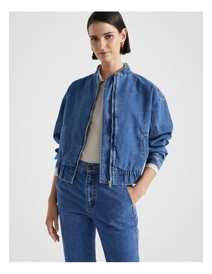 Denim Bomber Jacket in Nautical Blue Wash