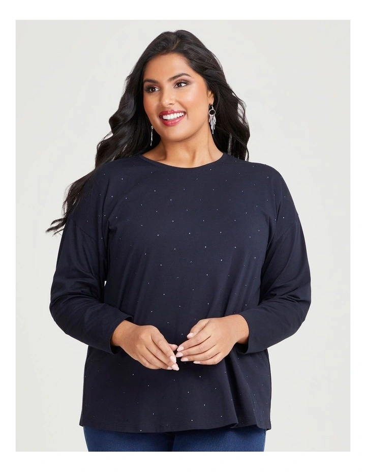 Cotton Embellished Top in Navy