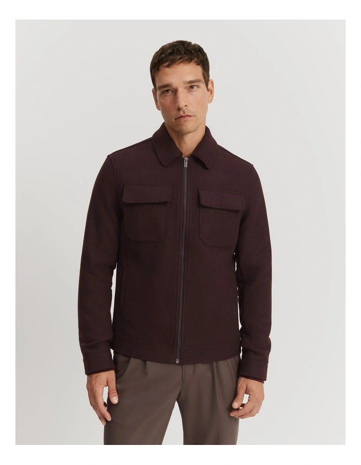 Recycled Wool Blend Shirt Jacket in Garnet