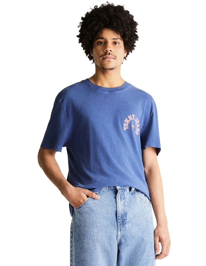 College Curved Logo Classic Fit T-Shirt in Blue