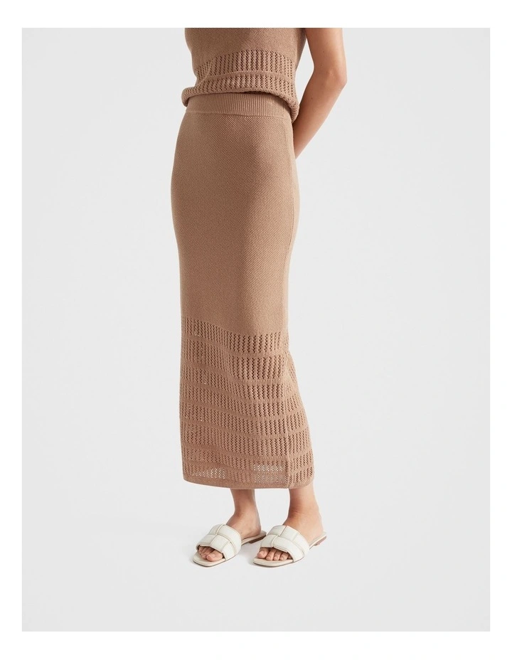 Crochet Panelled Skirt in Beige