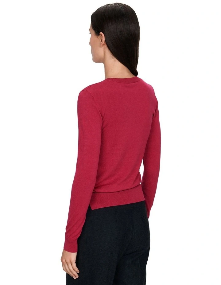 Long Sleeve Round Neck Knit Top in Raspberry