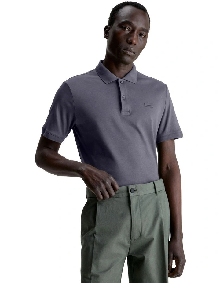 Smooth Cotton Slim Polo Shirt in Grey