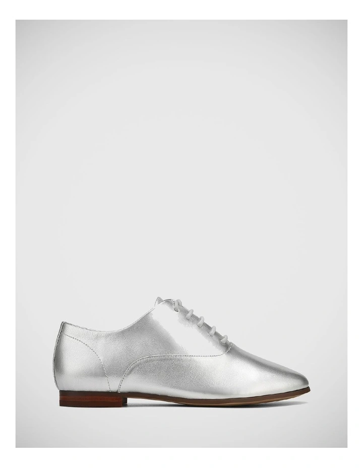 Alanna Metallic Leather Lace Up Flat in Silverware