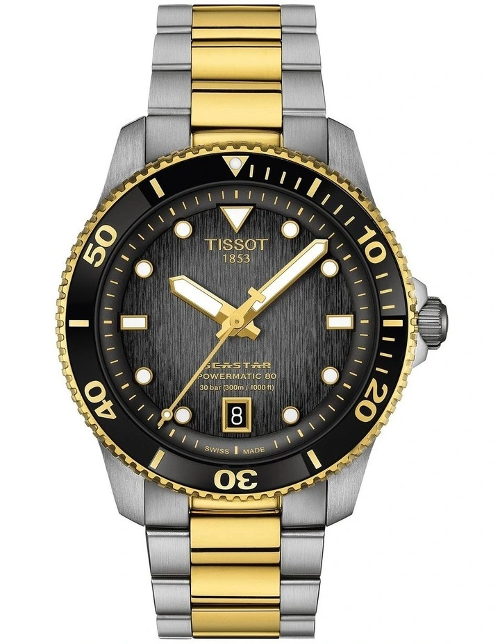 Seastar 1000 Powermatic Watch 80 40mm T1208072205100 in Black/Gold