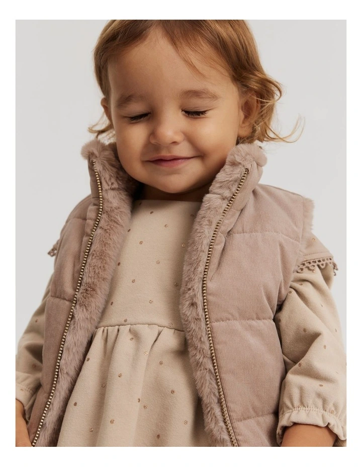 Reversible Faux Fur Vest in Mushroom