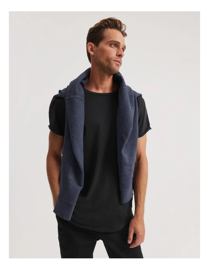 Australian Cotton Longline Garment Dyed T-shirt in Black
