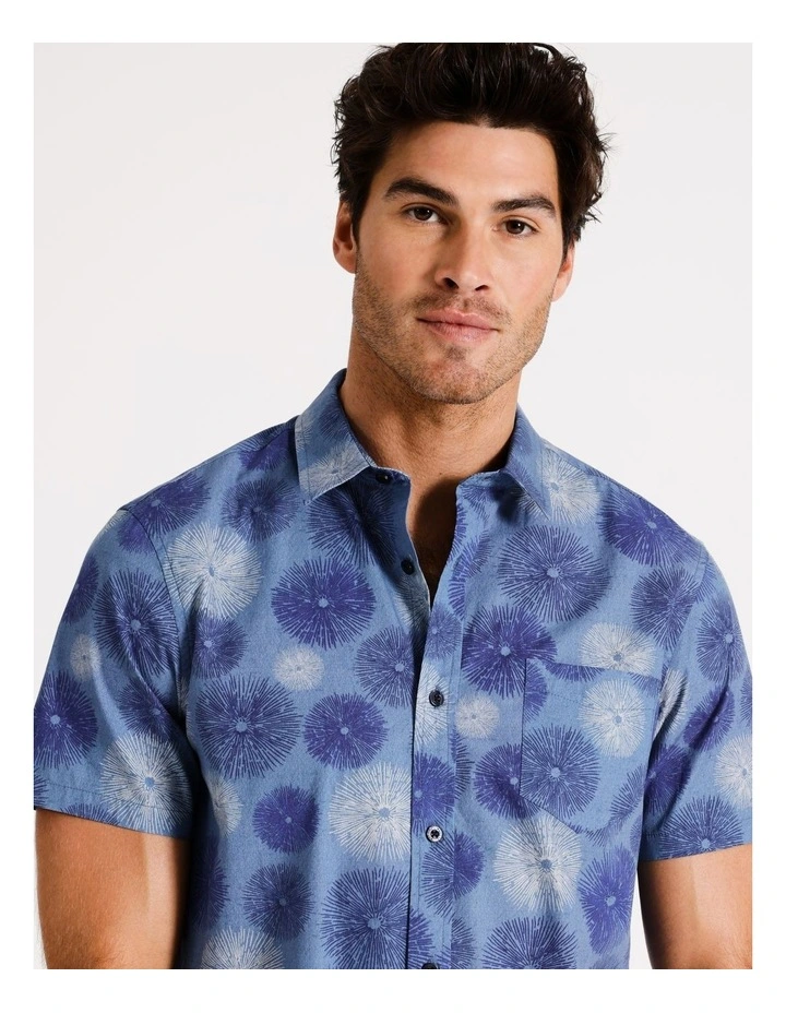 Boston Floral Print Short Sleeve Shirt in Navy