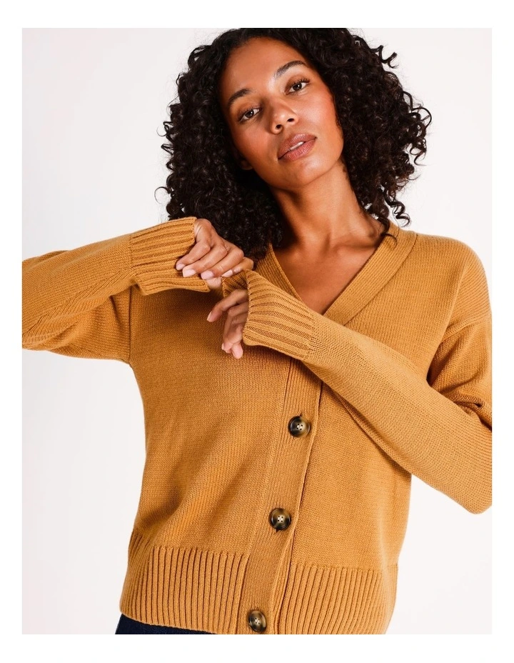 Short Button Through Cardi in Taupe