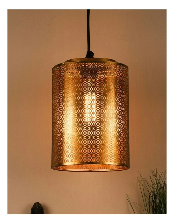 Handcrafted Iron Lattice Work Pendant Light in Gold