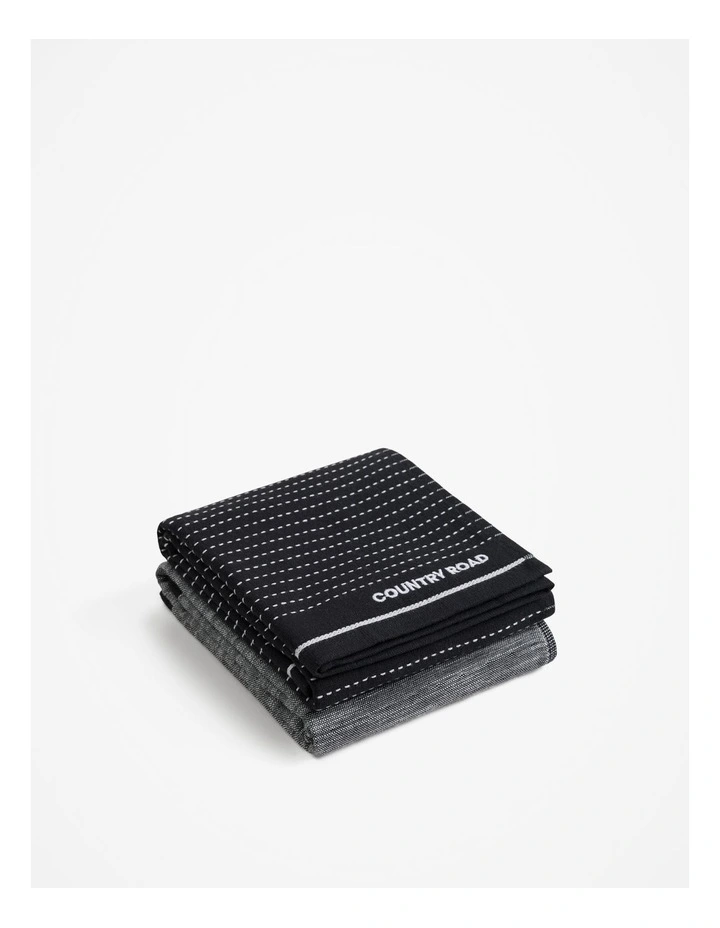 Issi Australian Cotton Tea Towel Pack Of 2 in Black