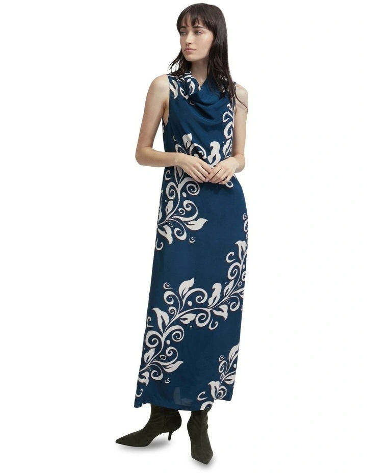 Natasha Floral Print Dress in Navy