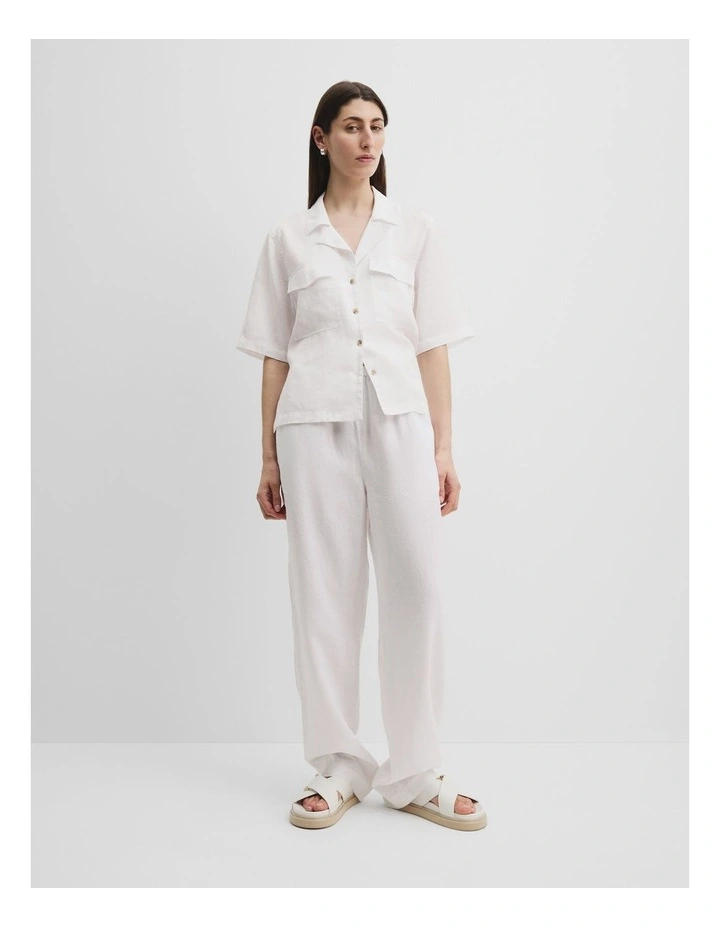 Organically Grown Linen Pocket Detail Shirt in White