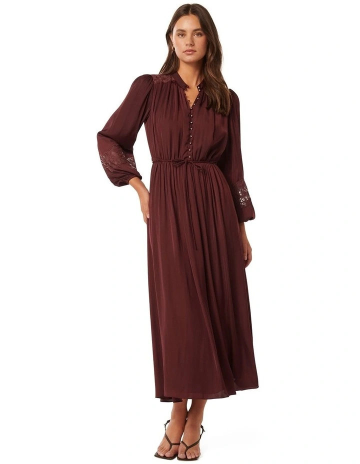 Paisley Trim Detail Midi Dress in Red