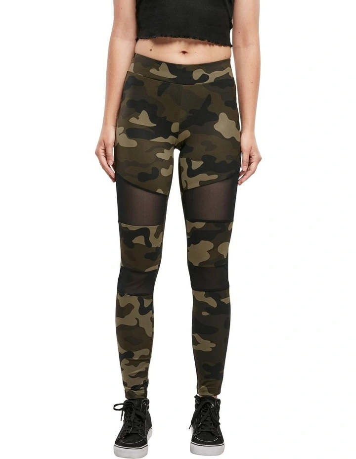 Camo Tech Mesh Active Leggings in Wood Camo/Black