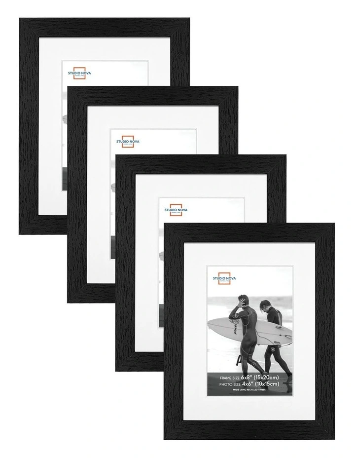 Premium Picture Photo Frame 6x8 to 4x6 Set of 4 in Black