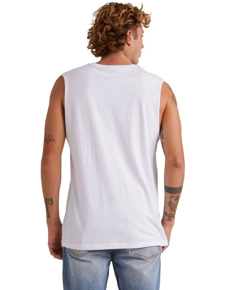 Omni Check Turn Sleeveless Muscle T-shirt in White