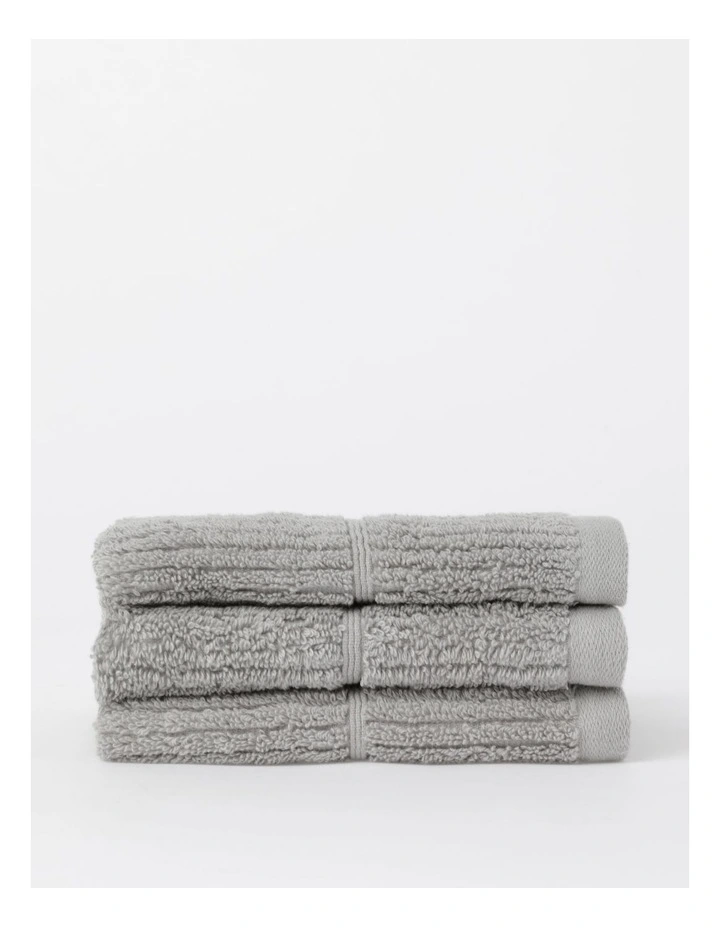 Combed Cotton Ribbed Face Washer 3 Pack in Silver