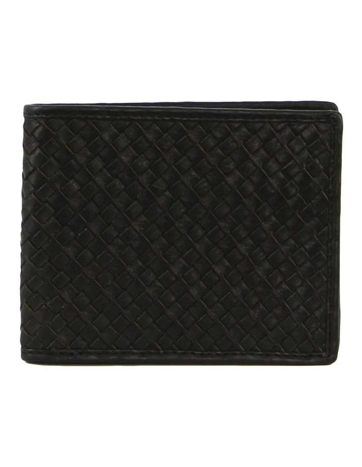 Woven Embossed Leather Bi-Fold Wallet in Black