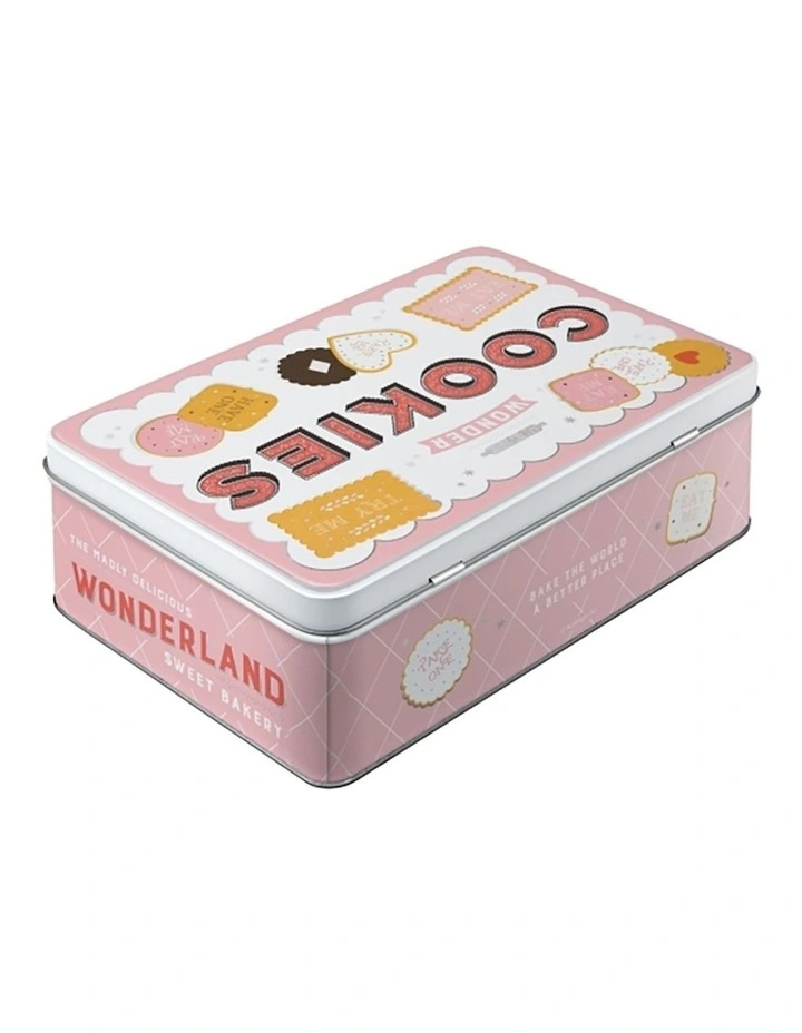 Wonder Cookies 2.5L Flat Metal Food Storage Tin 23x16x7cm in Pink
