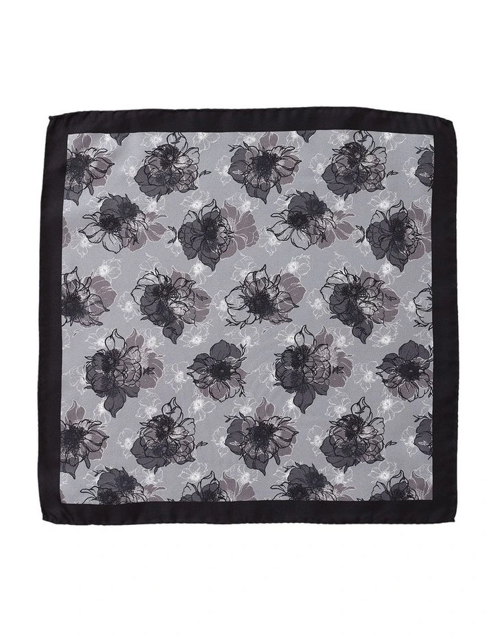 Poppies Silk Pocket Square in Grey