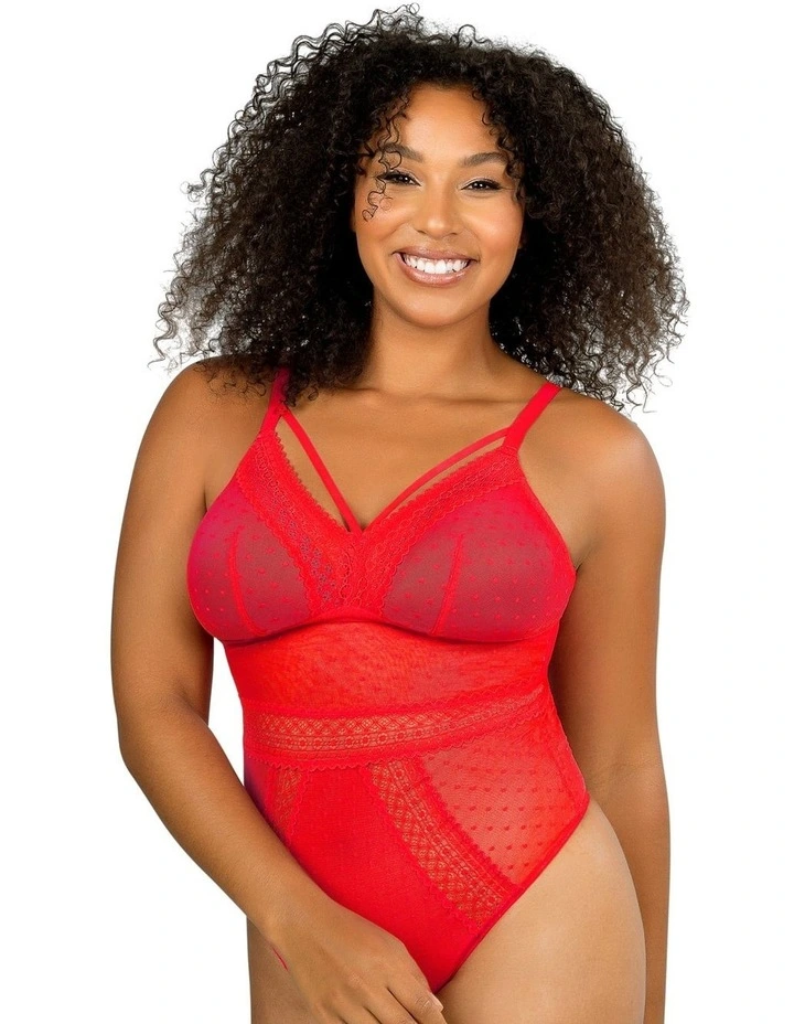 Mia Dot Wireless Thong Bodysuit in Racing Red