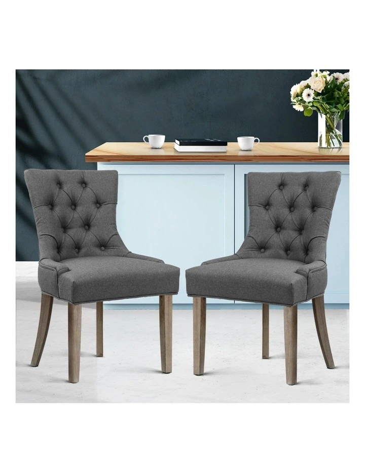 French Provincial Wooden Fabric Dining Chair in Grey