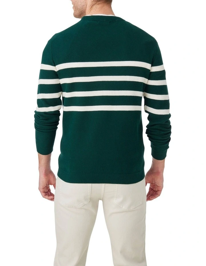 Oliver Stripe Crew Neck Knit Sweater in Green